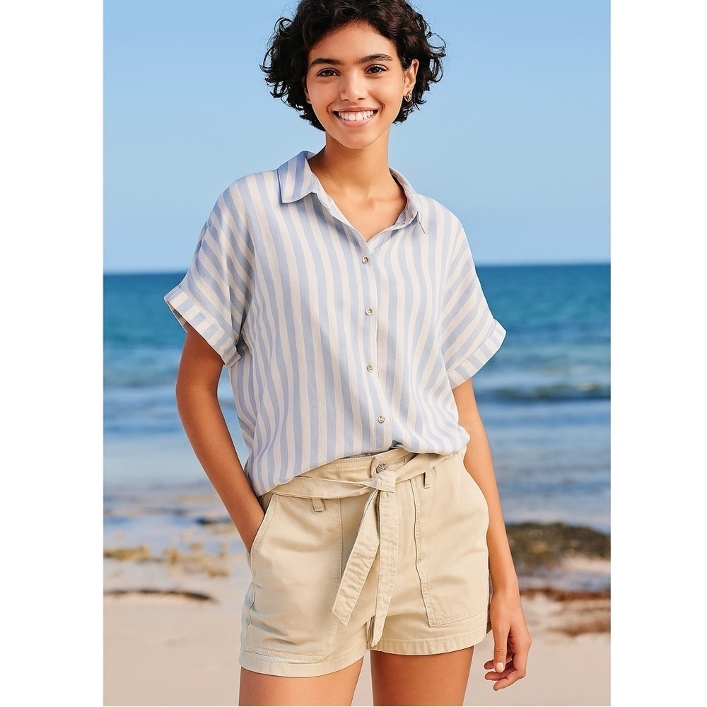 NWT Universal Thread Blue Striped Women’a Boxy Camp Short Sleeve Shirt Sz 2X